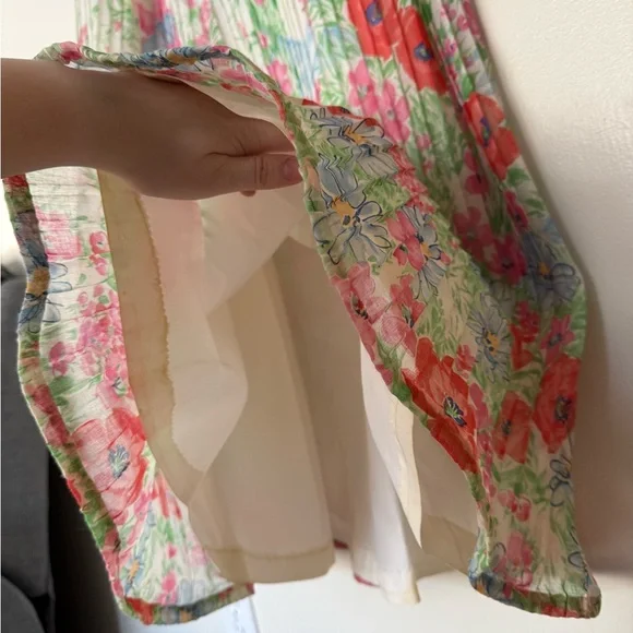 Vintage 1970s Pastel Floral Garden Maxi Dress Sheer Peasant Sleeve Womens Sz Lg - Picture 14 of 15